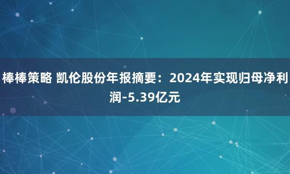 棒棒策略 凯伦股份年报摘要：2024年实现归母净利润-5.39亿元